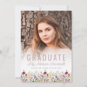 Boho Wilde Bloem Mauve Foto Grad Aankondiging (Voorkant)