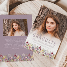 Boho Wilde Bloem Mauve Foto Grad Aankondiging
