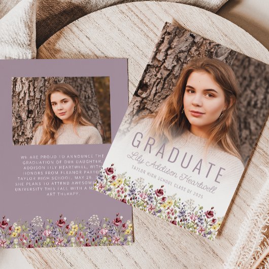 Boho Wilde Bloem Mauve Foto Grad Aankondiging