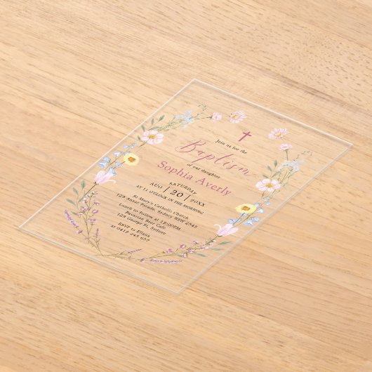 Boho Wilde Bloem Meisje Doopfeest Acryl Uitnodigingen (Laagn)