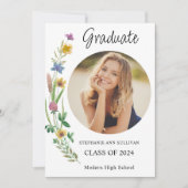 Boho Wilde Bloem Meisje Foto Hoge School Afstudere Aankondiging (Voorkant)