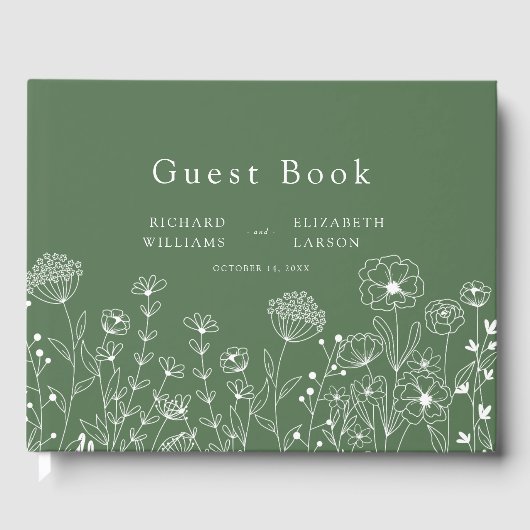 Boho Wilde Bloem Moderne Waterverf Bruiloft Gastenboek (Voorkant)