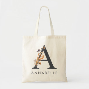 Boho Wilde Bloem Monogram Letter A Tote Bag