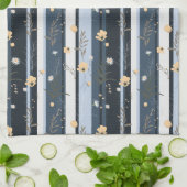 Boho Wilde Bloem Navy Gestreepte Moderne Huis Deco Theedoek (Gevouwen)