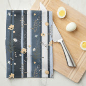 Boho Wilde Bloem Navy Gestreepte Moderne Huis Deco Theedoek (Quarter Fold)