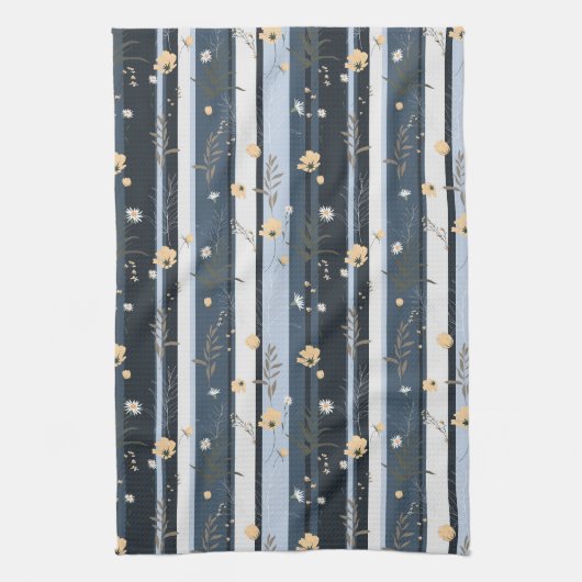 Boho Wilde Bloem Navy Gestreepte Moderne Huis Deco Theedoek (Verticaal)
