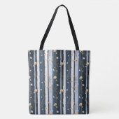 Boho Wilde Bloem Navy Gestreepte Moderne Huisdecor Tote Bag (Voorkant)