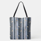 Boho Wilde Bloem Navy Gestreepte Moderne Huisdecor Tote Bag (Achterkant)