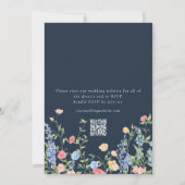 Boho wilde bloem navyblauw QR-code RSVP-huwelijk Kaart (Achterkant)