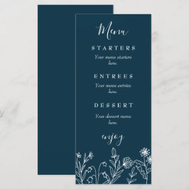Boho wilde bloem navyblauwe trouwdag menu