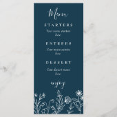 Boho wilde bloem navyblauwe trouwdag menu (Voorkant)