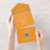 Boho Wilde Bloem Oranje Trouw All In One Uitnodiging (Afscheurbaar)