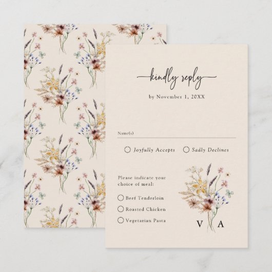 Boho Wilde Bloem Oudvintage RSVP Kaartje (Voorkant / Achterkant)