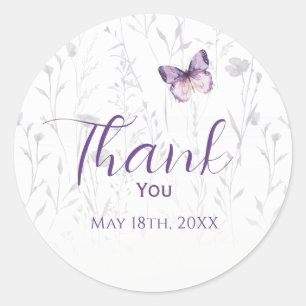 Boho Wilde Bloem Paarse Vlinder Meisje Baby Shower Ronde Sticker