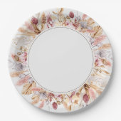 Boho Wilde Bloem Pampas Gras Bruiloft Papieren Bordje (Voorkant)