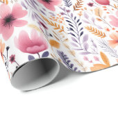 Boho Wilde Bloem Pink Oranje Bruids Baby Shower Cadeaupapier (Rol Hoek)