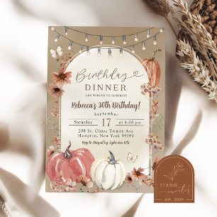 Boho Wilde Bloem Pompoen Verjaardagsfeest Diner Kaart