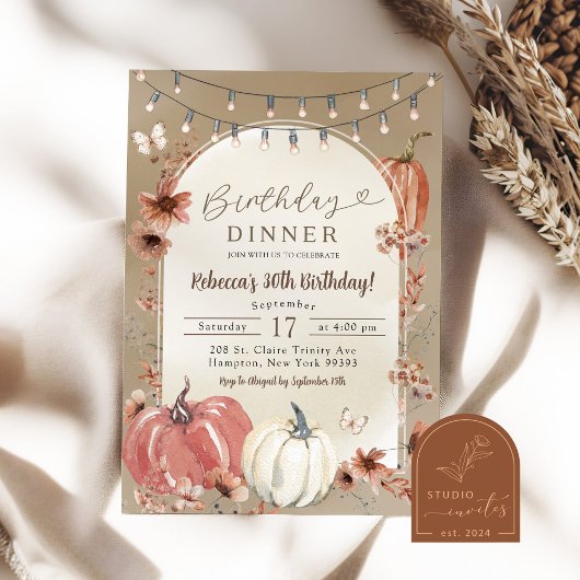 Boho Wilde Bloem Pompoen Verjaardagsfeest Diner Kaart
