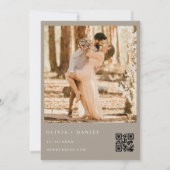 Boho Wilde Bloem QR Code Foto Taupe Trouw  Kaart (Achterkant)