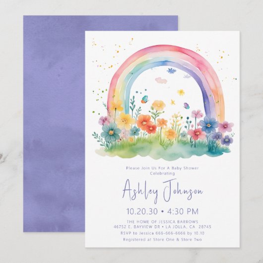 Boho Wilde Bloem Regenboog Baby Shower Kaart (Voorkant / Achterkant)