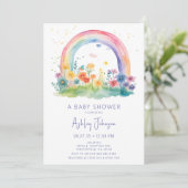Boho Wilde Bloem Regenboog Baby Shower Kaart (Staand voorkant)