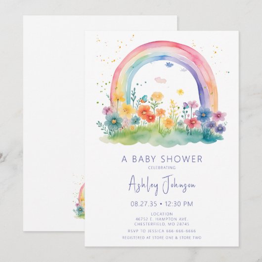 Boho Wilde Bloem Regenboog Baby Shower Kaart (Voorkant / Achterkant)