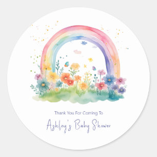 Boho Wilde Bloem Regenboog Baby Shower Ronde Sticker