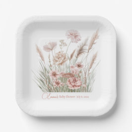 Boho Wilde Bloem Roze Bloemen Baby Shower Papieren Bordje