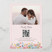 Boho Wilde Bloem Roze Bruiloft Folie Uitnodiging (Achterkant)