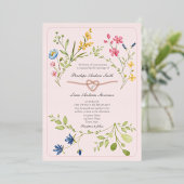 Boho Wilde Bloem Roze Bruiloft Folie Uitnodiging (Staand Voorkant)