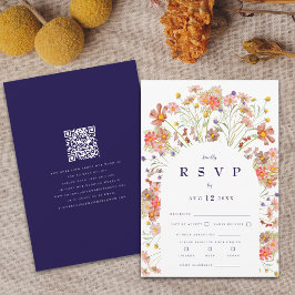 Boho Wilde Bloem Rustieke Bloemenboog Marineblauw RSVP Kaartje