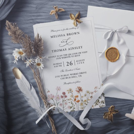 Boho Wilde Bloem Rustieke Budget QR Code Huwelijk Kaart