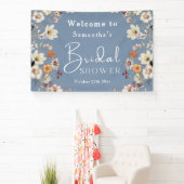 Boho Wilde Bloem Rustieke Periwinkle Bruidsdouche Spandoek (Insitu)
