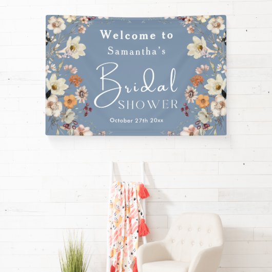Boho Wilde Bloem Rustieke Periwinkle Bruidsdouche Spandoek (Insitu)