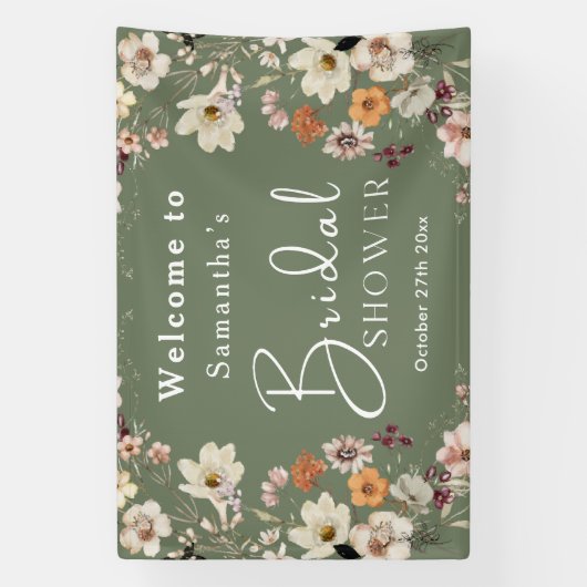 Boho Wilde Bloem Rustieke Salie Groene Bruiloft Fe Spandoek (Verticaal)