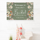 Boho Wilde Bloem Rustieke Salie Groene Bruiloft Fe Spandoek (Insitu)