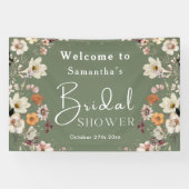 Boho Wilde Bloem Rustieke Saliegroen Bruidsdouche Spandoek (Horizontaal)