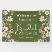 Boho Wilde Bloem Rustige Mos Groen Bruidsmeisje Sh Spandoek (Horizontaal)