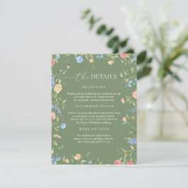 Boho Wilde Bloem Sage Groen Huwelijksdetails Informatiekaartje