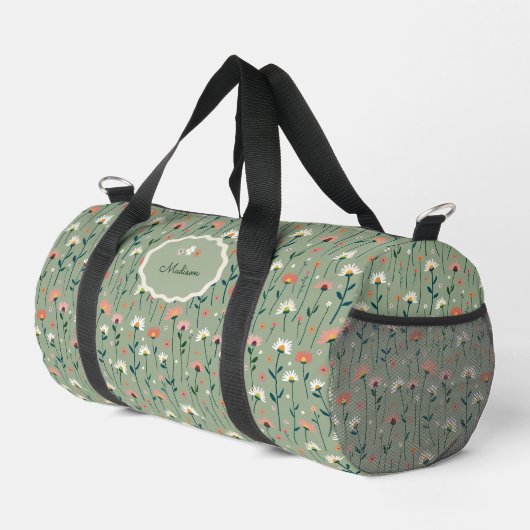 Boho Wilde Bloem Sage Groen Monogram Plunjezak (Rechterhoek)