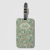 Boho Wilde Bloem Sage Groene Monogram Bagagelabel (Voorkant (verticaal))