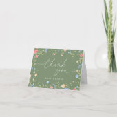 Boho Wilde Bloem Sage Groene Trouw Bedankkaart (Voorkant)