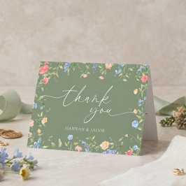 Boho Wilde Bloem Sage Groene Trouw Bedankkaart