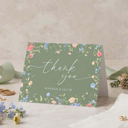 Boho Wilde Bloem Sage Groene Trouw Bedankkaart