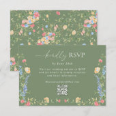 Boho Wilde Bloem Sage Groene Trouw QR Code RSVP Kaartje (Voorkant / Achterkant)