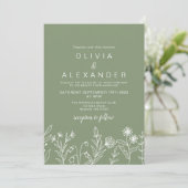 Boho wilde bloem salie groene bruiloft uitnodiging (Staand voorkant)