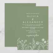 Boho wilde bloem salie groene bruiloft uitnodiging (Voorkant / Achterkant)