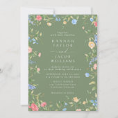 Boho Wilde Bloem Salie Groene QR Code RSVP Trouwen Kaart (Voorkant)