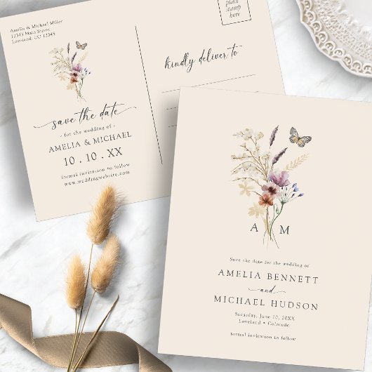 Boho Wilde Bloem Save The Date Briefkaart