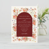Boho Wilde Bloem Terracotta Boog Herfst Bruiloft Kaart (Staand voorkant)